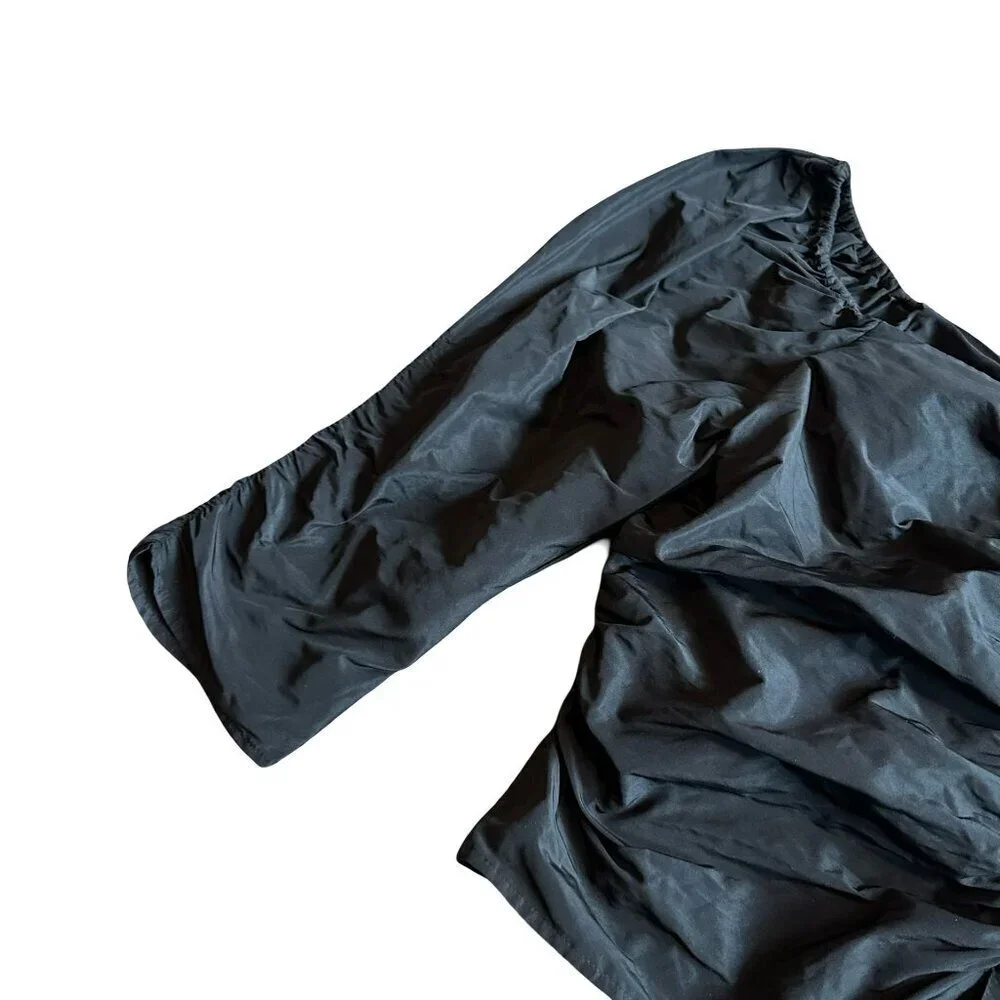 Something Navy Black Ruched Puff Sleeve Shirt Top 3/4 Sleeve Blouse Size XXL 2XL